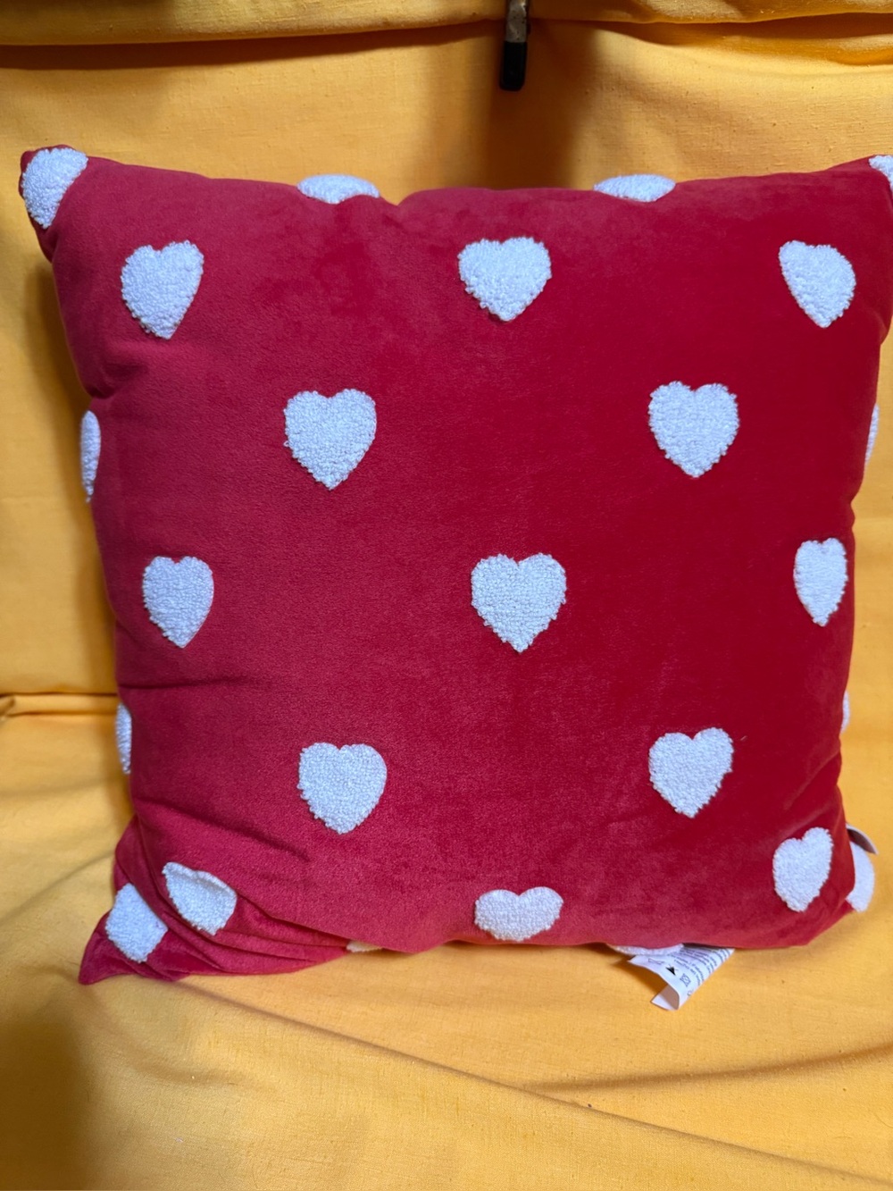 Shabby Chic Red Pillow with White Heart Pattern